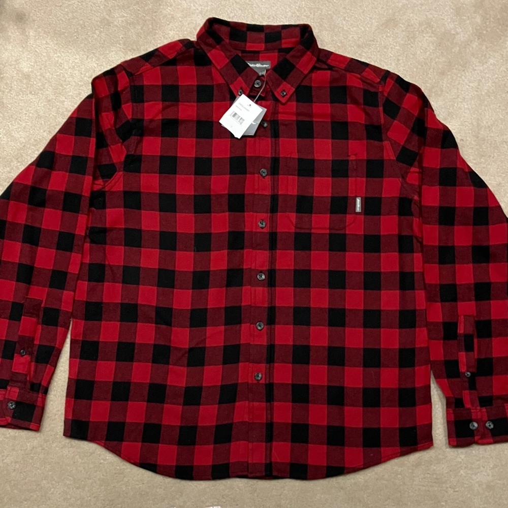 Eddie Bauer Red and Black Plaid Men's button down Shirt